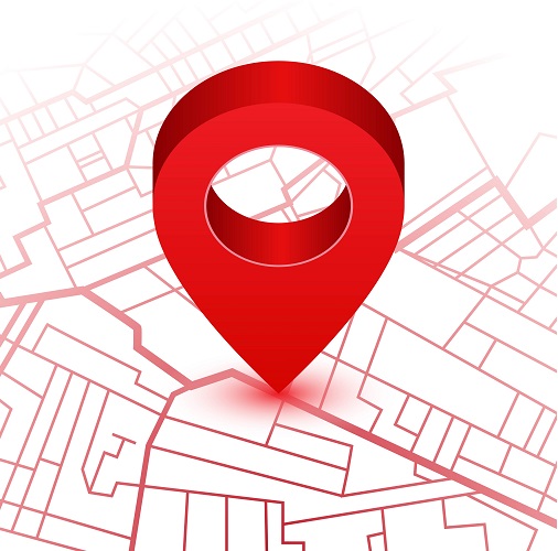 Red pin showing location on gps navigator map. Vector illustration